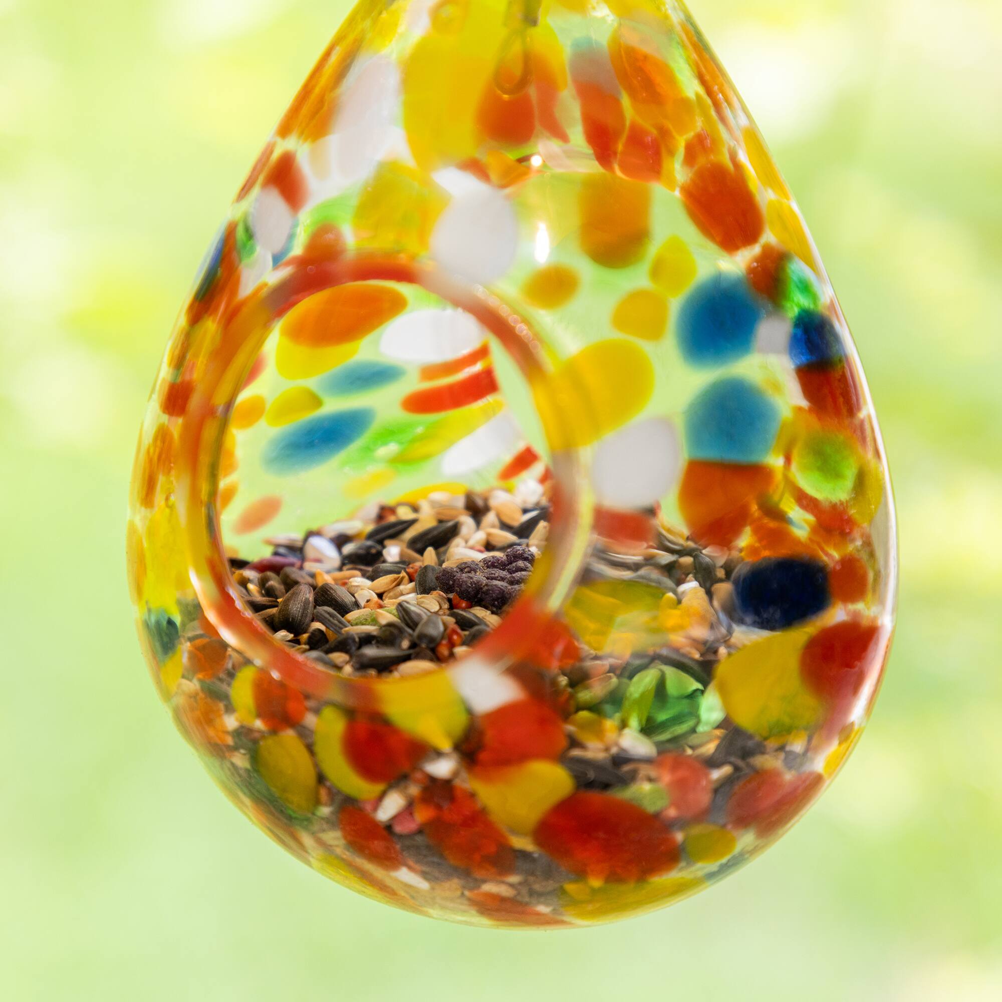 Glitzhome® 6.75" Glass Water Drop Hanging Orange Dots Birdfeeder